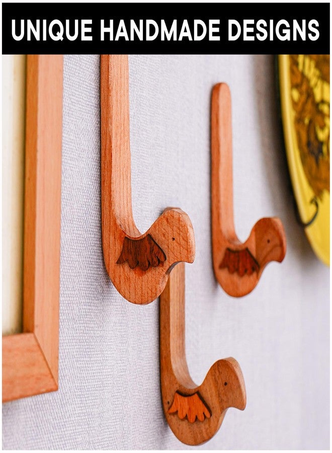 Indian-Shelf 3 Hook, 6 Strips Cute Bird Decorative Adhesive Wall Hooks for Hanging Unique No Damage Wood Wall Hooks - Image 4